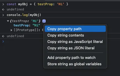 Results of printing an object in chrome's console
